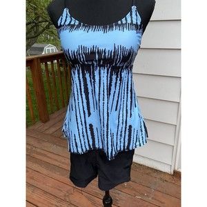 Unbranded Womens Two Piece Tankini Blue Black Drip Print Swimsuit Size M NWOT